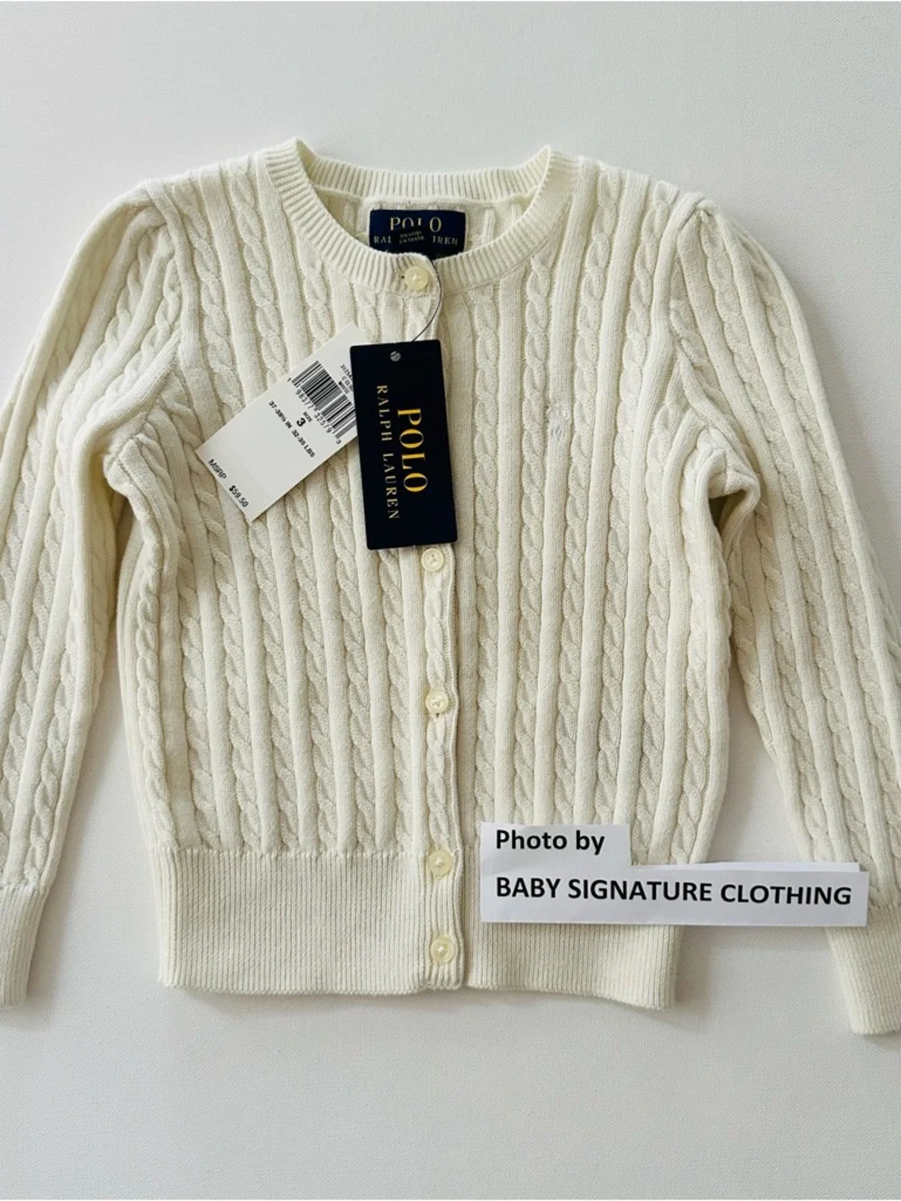 Polo Ralph Lauren 3T Toddler Girl Ivory Cable Knit Button-Front Cardigan NWT